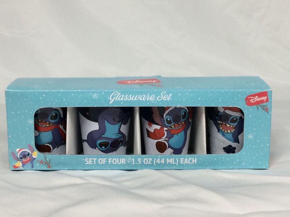 NEW DISNEY LILO AND STITCH CHRISTMAS SET OF 4 SHOT GLASSES